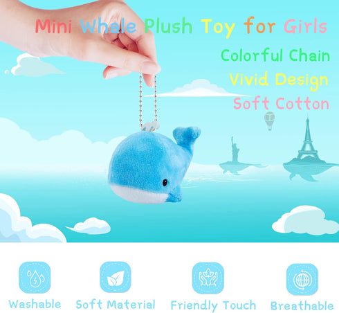 Whale Plush Toy Set BB Funhouse 6 Packs Soft Easter Animal Stuffed Plush Key Chain Set Goodie Bag Fillers Party Favor Carnival Prizes for Kids Boy...