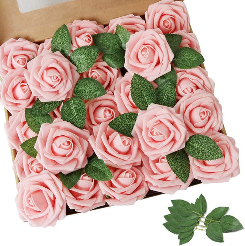 AmyHomie Artificial Flower 50pcs Real Looking Fake Roses w/Stem for DIY Wedding Bouquets Centerpieces Arrangements Party Baby Shower Home Decorati...