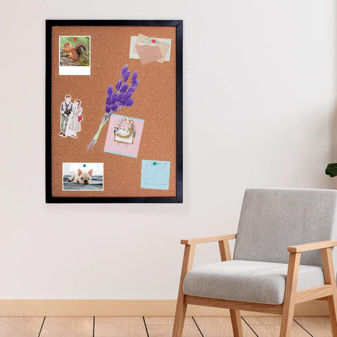 Black Cork Board Bulletin Board, 17.7"X 13.3" pin Boards for Walls, Oak Wood Finish Frame, Wall Mounted Cork Board for Office Home and School(Pins...