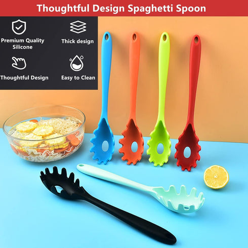 Spaghetti Spoon Pasta Fork,Silicone Pasta Fork,11.2 inch Spaghetti Strainer Kitchen High Heat Resistant Noodle Spoon Server,Food Grade Pasta Spoon...