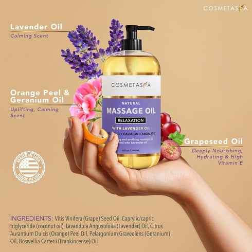 Lavender Relaxation Massage Oil with Massage Roller Ball - No Stain 100% Natural Blend of Spa Quality Oils for Calming, Aromatic, Soothing Massage...