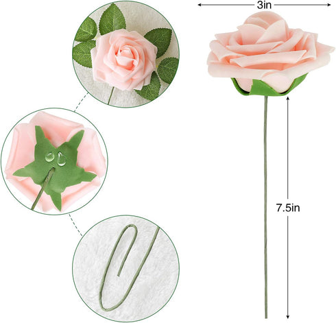 AmyHomie Artificial Flower Blush Pink Rose 25pcs Real Looking Fake Roses w/Stem for DIY Wedding Bouquets Centerpieces Arrangements Party Baby Show...