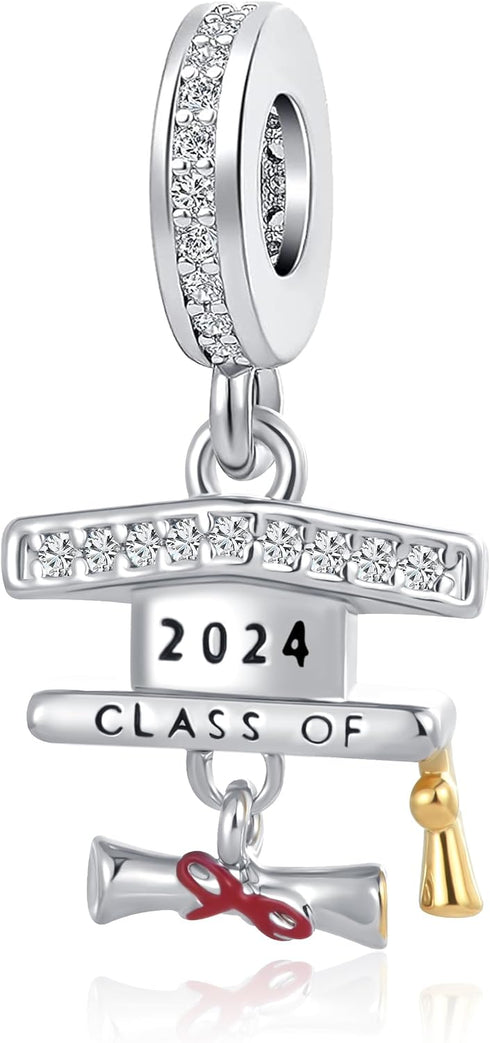 Graduation 2024 Gift Charm Bachelor's Hat Scroll Bead for Pandora Bracelet Necklace...