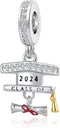 Graduation 2024 Gift Charm Bachelor's Hat Scroll Bead for Pandora Bracelet Necklace...