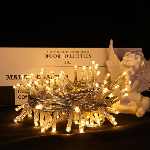 LED Christmas Tree Lights - Mini Warm White String Lights Plug in, 8 Modes Outdoor Christmas Lights for Tree Party Decorations, 100 LED 8 Feet, Cl...