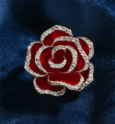 Crystal Rhinestone Red Flower Brooch Women's Camellia Pin Rhinestone Floral Brooch Ladies' Fashion Clothing Brooch Jewelry Accessory...