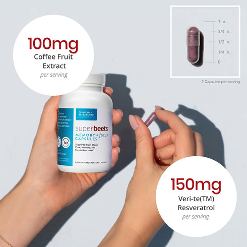 humanN SuperBeets Memory & Focus Brain Supplement Capsules – Mental Alertness – Clinically Studied Nootropics, Resveratrol Plus Beet Root Powder, ...
