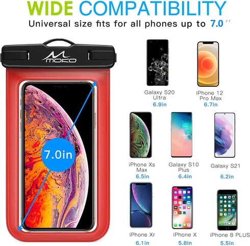 MoKo Waterproof Phone Pouch Holder, Underwater Cellphone Case Dry Bag with Lanyard Armband Compatible with iPhone 14 13 12 11 Pro Max X/Xr/Xs Max/...