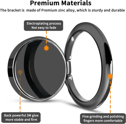 Smooth Alloy Phone Ring Grip Holder, 360 Rotation finger ring Kickstand for iPhone, iPad, Samsung, and all Smartphones Tablets (PRG-B)...