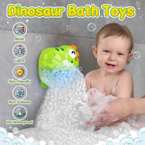 Bubble Bath Toys - Dinosaur Bath Toys with Sound & Lights, No Mold Baby Bath Toys for Toddlers, Automatic Bath Bubble Machine Bath Tub Toys Bath B...