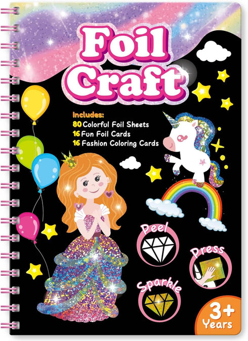iselyn Art & Craft Activity for Kids, Foil Fun Card Princesses Castle Making Kits, No Mess DIY Creative Activity Supplies Travel Toys Set, Ideal G...