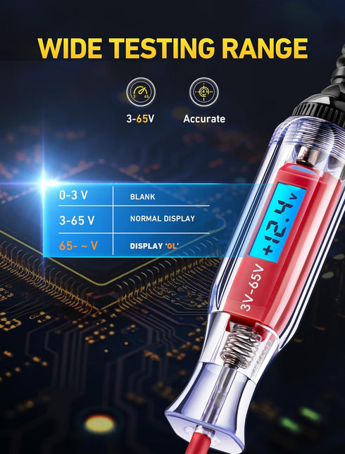 Heavy Duty 3-65V Backlit Digital LCD Circuit Tester, Test Light with 140 Inch Extended Spring Wire, Car Truck Low Voltage & Light Tester with Stai...