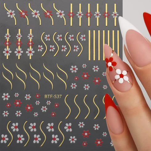 JMEOWIO 9 Sheets Flower Nail Art Stickers Decals Self-Adhesive Pegatinas Uñas Spring Summer Floral Line Nail Supplies Nail Art Design Decoration A...