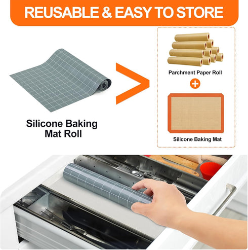 Silicone Baking Mat Roll,16IN*5.25FT Non Stick Heat Resistant Baking Mats,No Slip Reusable Freeze Dryer Mat,Pastry Mat,Countertop Mat, Cut to size...