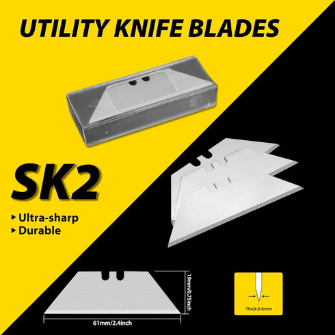 XW Fixed-Blade Utility Knife, Non-Retractable Heavy Duty Drywall Cutter, Extra 10 Blades Included,2-Pack...