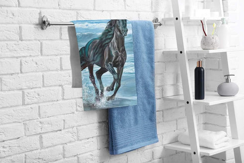 oFloral Horse Hand Towels,Beautiful Black Horses Running On The Beach Soft Comfortable Super-Absorbent Towel for Bath/Kitchen/Yoga/Golf/Hair Towel...