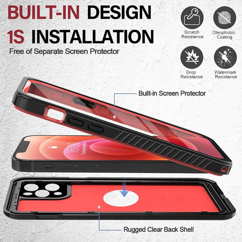 Designed for iPhone 12 Pro case, Waterproof Case with Built-in Screen Protector Clear Full Body Rugged Shockproof Dustproof Heavy Duty IP68 Waterp...