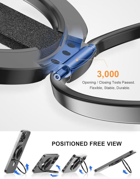 EWA MagOne Ultra Phone Grip Stand with Replaceable Elastic Finger Loop, Removable Magnetic Ring Holder Kickstand Loop, Double-Sided Magnetic Acces...