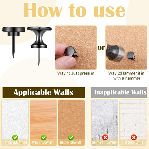 Metal Push Pins, 35 Pieces Large Double Headed Picture Hanging Nails and Black Thumb Tacks for Wall Cork Board Poster Hanging, Wall Pins Wall Tack...