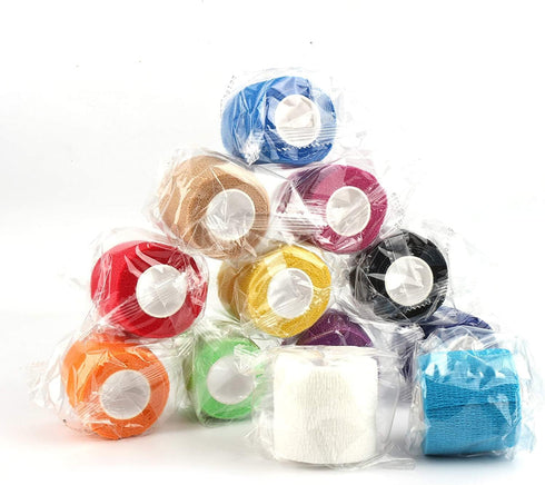 12 Pack Self Adherent Cohesive Wrap Bandages 2 Inches X 5 Yards, First Aid Tape, Elastic Adhesive Athletic, Sports wrap Bandage for Sports, Wrist,...