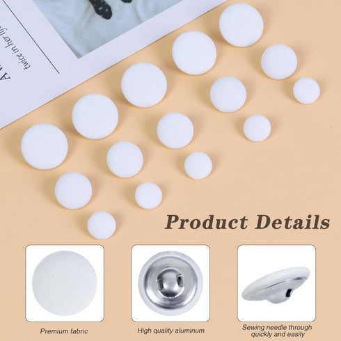 Fabric Cloth Covered with Metal Shank Round Buttons for Jacket Coat Blouse Jeans Dress Suits Bridal Gowns Sewing Buttons,20PCS (25mm, White)...