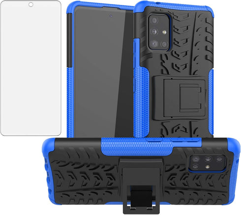 Phone Case for Samsung Galaxy A71 5G with Tempered Glass Screen Protector Cover and Stand Kickstand Hard Rugged Hybrid Protective Cell Accessories...
