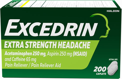Excedrin Extra Strength Pain Relief Caplets for Headache Relief, Acetaminophen 250mg, Aspirin 250mg, Caffeine 65mg, Pain Reliever, 200 Count...