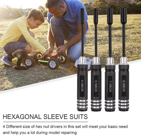 Makerfire 4pcs Hex Nut Drivers Screw driver Tools Kit Set for RC Helicopter RC Boat Rc Cars, Metal 4.0/5.5/7.0/8.0mm NUT Key Socket Screwdrivers...