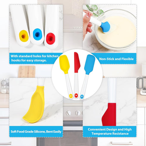 Webake Mini Silicone Spatula Set, Non-Stick Small Spatulas with Sturdy Handle, Nice for Small Jars and Cans, Mixing, Cooking and Baking, Heat Resi...