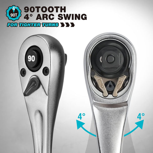 DURATECH 1/4 Ratchet Handle, 90-Tooth Socket Wrench, Reversible Ratchet Wrench, Quick-release...