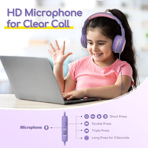 EarFun Kids Headphones Wired with Microphone, 85/94dB Volume Limit Headphones for Kids, Portable Wired Headphones with Shareport, Stereo Sound Fol...