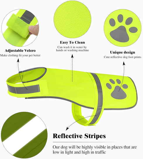 Reflective Dog Vest for Safety - High Visibility Fluorescent Pet Vest Lightweight Jacket Dog Clothes Reflective Dog Harness for Night Walking Hunt...