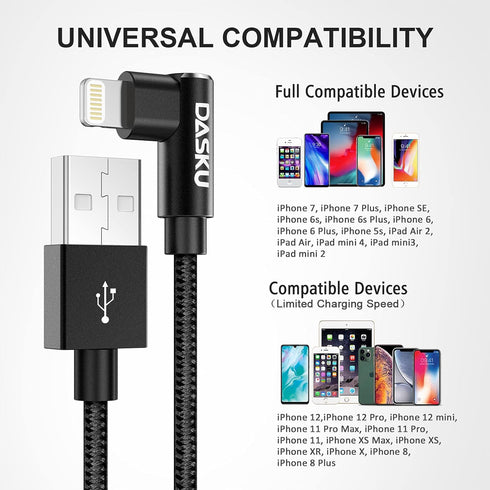 2Pack 90 Degree iPhone Charging Cord 6Ft Right Angle Nylon Braided Mfi Certified Gaming Charger Cable Compatible with iPhone 14 13 12 11 Pro Max X...