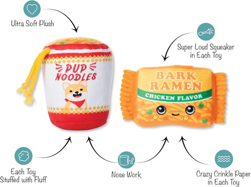 Fringe Studio Plush Dog Toy Set with Treat Pockets for Interactive Play, Nothin’ But Noodles, 2 Piece Set, Pet Shop Collection (124011)...