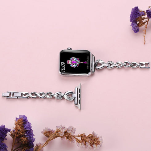 Dainty Heart Bands for Apple Watch 38mm 40mm 41mm 42mm, Bling Metal Strap for Women, Elegant Dressy Bracelet for iWatch Series 10/9/8/7/6/5/4/3/2/...