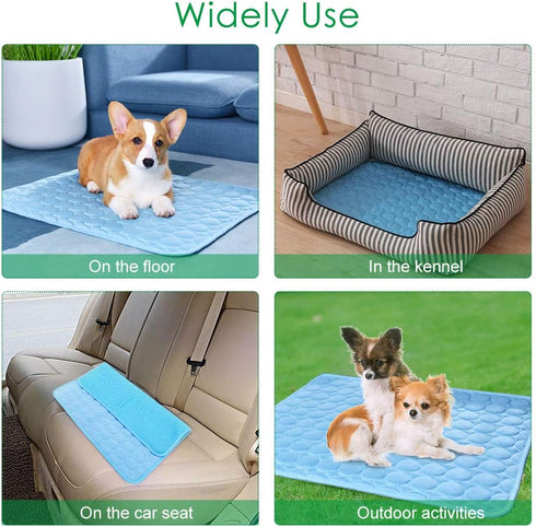 VeMee Cooling Mat Pad for Dogs Cats Ice Silk Mat Cooling Blanket Cushion for Kennel/Sofa/Bed/Floor/Car Seats Cooling (Dog Cooling mat-Blue)...