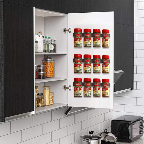 Upgraded Kitchen Spice Rack Organizer Adhesive Spice Gripper Clips Strips Cabinet Holder, 4 Pack Spice Hooks with Screws,Holds 20 Jars (Grey, 4)...