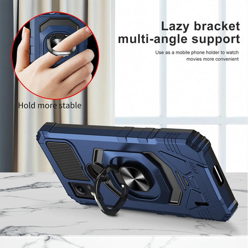 TJS Compatible for Cricket Icon 5 Case, AT&T Motivate 4 Case, with Tempered Glass Screen Protector, Metal Ring Magnetic Support Kickstand Heavy Du...