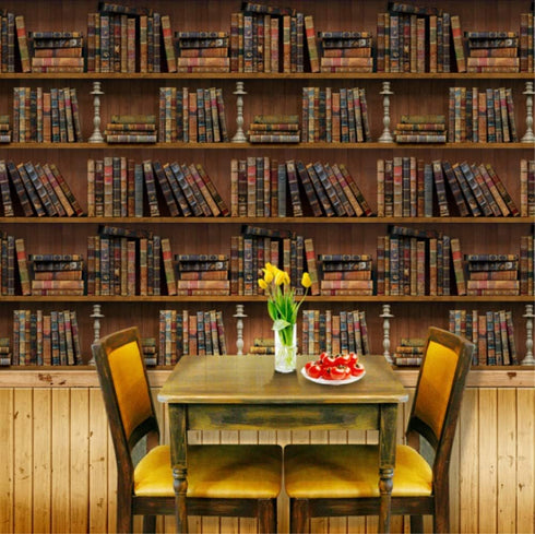 Self-Adhesive Vintage Bookshelf Peel-Stick Wallpaper Backsplash Shelf Liner Removable Door Vinyl Flooring Stickers 17.7inch by 98inch...