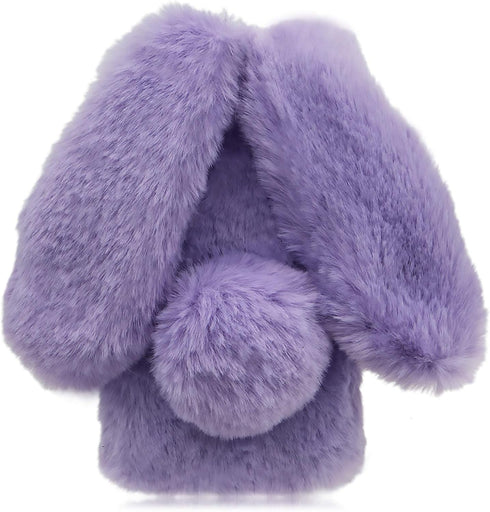 Rabbit Case for iPhone 13 Mini 5.4 Inch, LCHDA Cute 3D Bunny Ears Soft Furry Hairball Fuzzy Winter Warm Faux Fur Plush Fluffy Flexible TPU Bumper ...