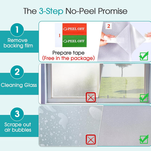 Coavas Window Privacy Film Frosted Glass Static Cling UV Sun Blocking Heat Control Window Tint Day and Night Insulation Home Bathroom Door Decorat...