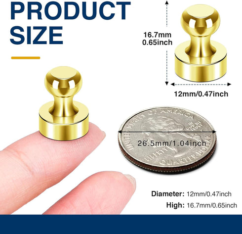 MIKEDE Fridge Magnets Refrigerator Magnets, 15Pcs Gold Strong Magnets for Whiteboard, Neodymium Push Pins Magnets Metal Magnets Fridge for Office ...