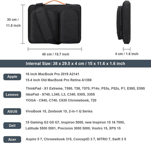 15.6-16 inch Laptop Case Sleeve, Waterproof Shock-Resistant Lightweight Shoulder Bag, 360° Protective Notebook Briefcase Compatible with 16 16.2 i...
