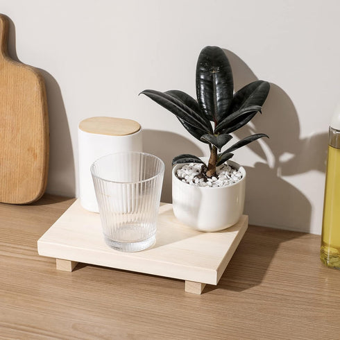 Bathroom Counter Organizer Wood Pedestal Stand Farmhouse Decorative Tray Soap Holder for Kitchen Decor, Burlywood...