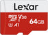 Lexar E-Series 64GB Micro SD Card, microSDXC UHS-I Flash Memory Card with Adapter, 100MB/s, C10, U3, A1, V30, Full HD, 4K UHD, High Speed TF Card...