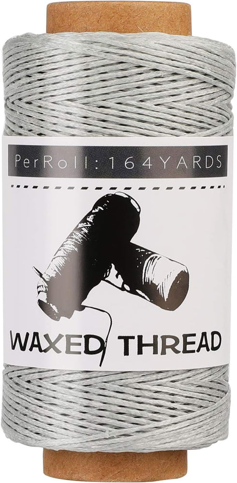 Jupean Waxed Thread, 164Yards/150m Light Grey, Leather Sewing Thread, Hand Stitching Threads for Hand Sewing, Bookbinding, and Beginners Leather C...