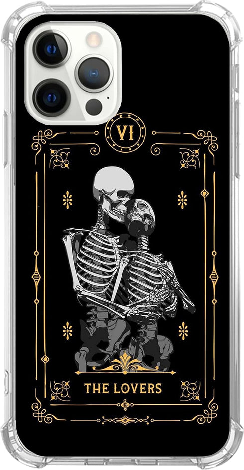 The Lover Skull Tarot Phone Case Compatible with iPhone 14 Pro, Goth Skeleton Lovers Cover for Men Girls Women Boys, Shockproof Protective TPU Cas...