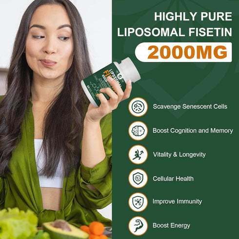 Liposomal Fisetin Supplement, 2000MG, 98% Pure Fisetin Polyphenols Antioxidants, with Quercetin, TMG and Resveratrol, for Healthy Aging, Cognitive...