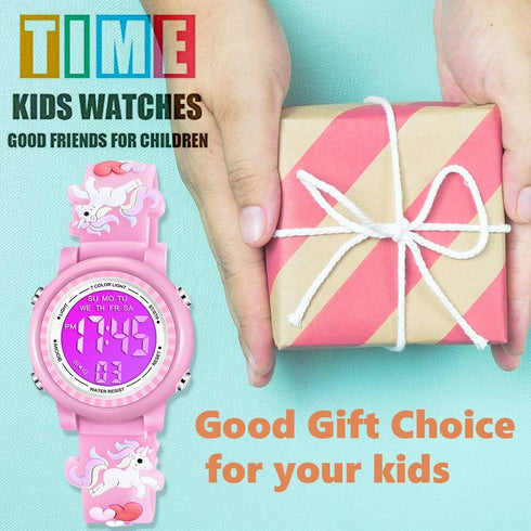 Venhoo Kids Watches 3D Cartoon Waterproof 7 Color Lights Toddler Wrist Digital Watch with Alarm Stopwatch for 3-10 Year Girls Little Child...