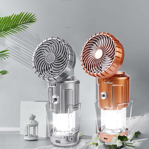 Camping Lantern with Fan, Flashlight Lantern Collapsible-USB Rechargeable, Solar & Battery Powered Camping Lampp for Picnic, Barbecue, Fishing, Tr...